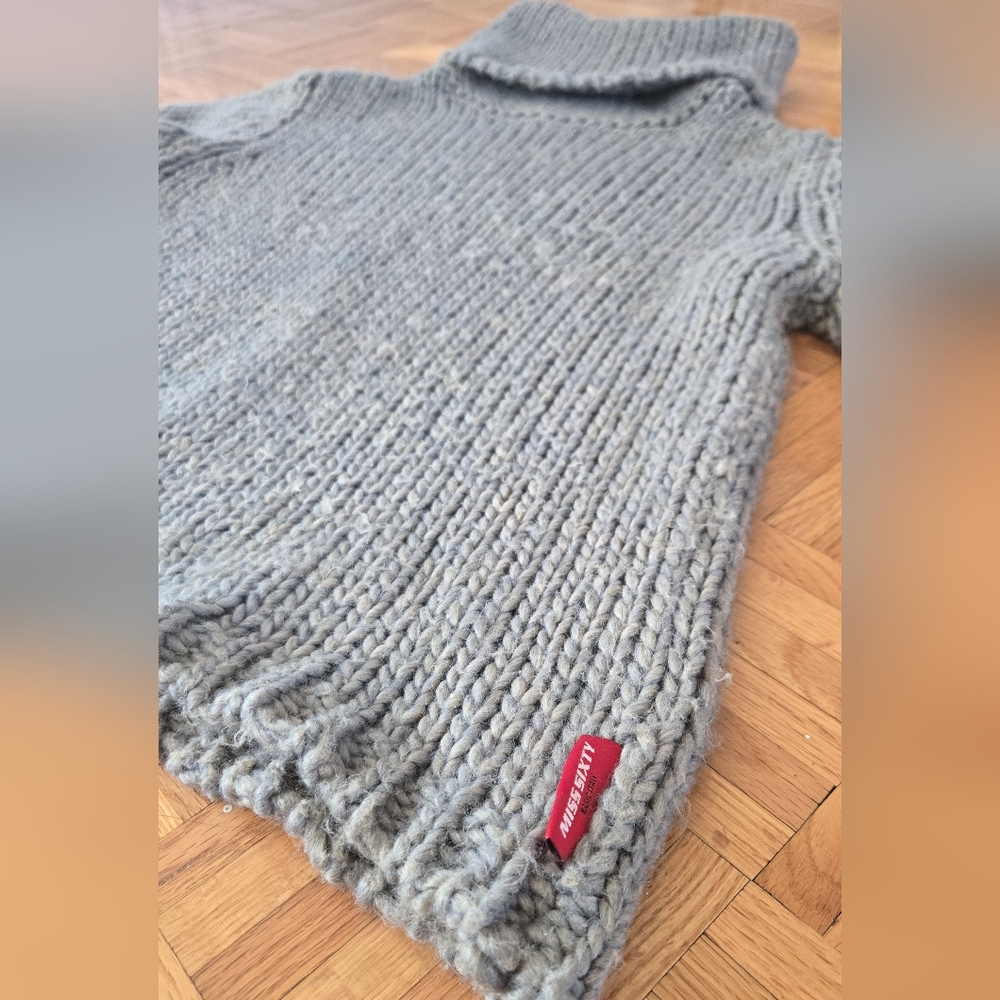 Miss Sixty Wool Alpaca Knit Turtleneck Sweater Taupe Grey Small - Picture 9 of 15